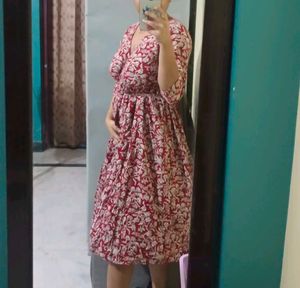 Janasya Red Cotton Wrap Dress (S)