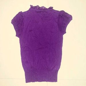 💜 MANGO SUIT Vibrant Purple Puff Sleeve Knit Top