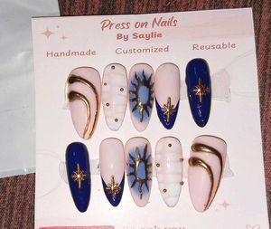 beautiful blue press on nails