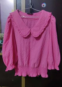 Chic Textured Ruffle Collar Top