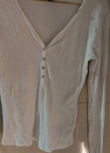 Ribbed V-Neck Long Sleeve Top size s