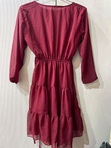 Burgundy Tiered Chiffon Dress
