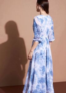 Elegant Blue Floral Maxi Dress