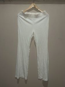 Ribbed White Flared Pants