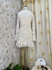 Elegant White Lace Ruched Dress