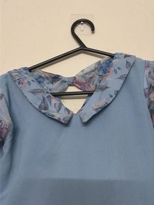 Blue Floral Sleeve A-Line Dress
