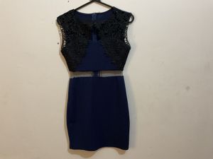 Navy Blue Lace Trimmed Bodycon Dress