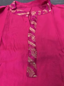 Elegant Pink Kurta with Embellished Neckline