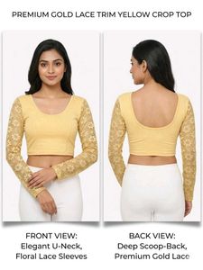 Yellow Crop Top with Gold Lace Sleeves