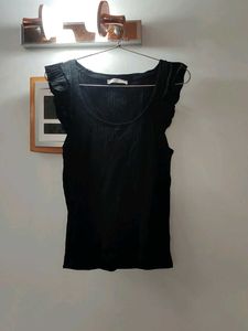Black Ruffle Sleeve Top