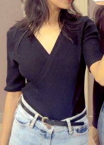 Black Wrap Knit Top
