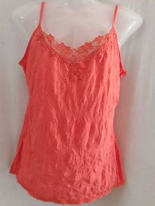 Coral Lace Trim Camisole Top