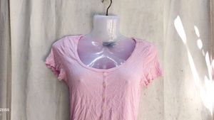 Cute Pink Ribbed Button-Up Crop Top