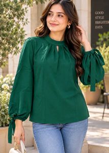 Elegant Green Tie-Sleeve Blouse