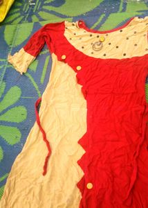 Red & Cream Designer Long Kurti for Women | Elegan