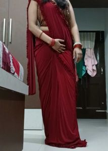 Maroon lycra drape ready to wear Saree