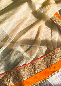 Elegant Saree with Gold Border 🧡 🪙