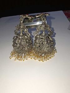 Exquisite Oxidized Jhumka Earrings with Pearls