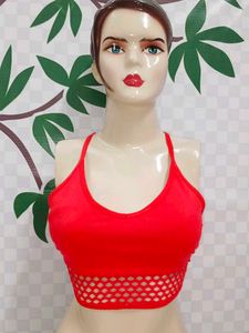 (100)Red Mesh Sports Bra