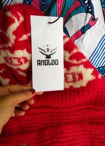 Cozy Red &amp; Cream Knit Scarf