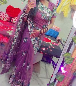 Beautiful Purple Embroidered Saree