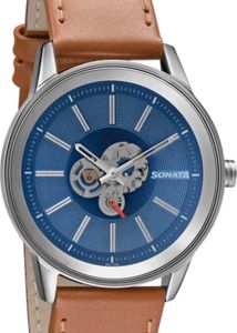 Sonata Analog Watch with Brown Leather Strap