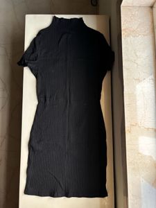 Black Ribbed Turtle Neck Mini Dress