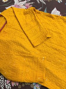 Vibrant Yellow chikankari Kurti