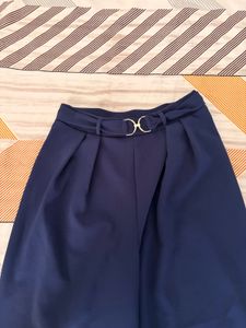 Navy Wide Leg Pants with Gold Buckle