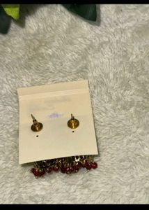 Elegant Gold-Tone &amp; Ruby Jhumka Earrings