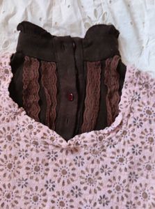 Korean Style and Y2K Pink-Brown Tshirt