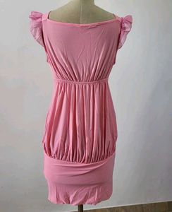 Pink Ruched V-Neck Dress