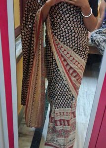 kalamkari ajrakh black cotton saree