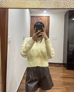 Butter Yellow CROPPED Woollen Cardigan