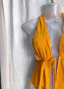 Yellow Halter Neck Peplum Top