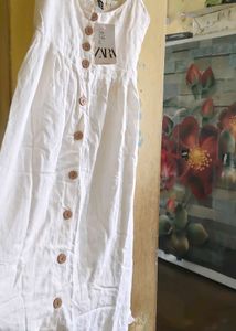 Zara White Button-Up Midi Dress