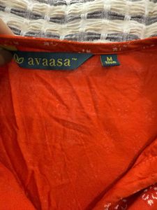 Orange Printed Kurta with Tassel Detail
