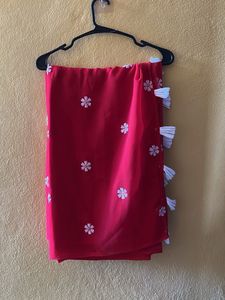 Charming Red Saree with White Flower Motifs