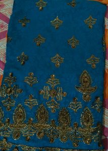 Peacock Blue Georgette Saree With Stitched Blouse