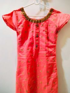 coral Embroidered Kurta set