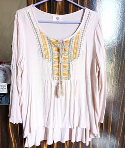 Boho Embroidered Tassel Tunic Top