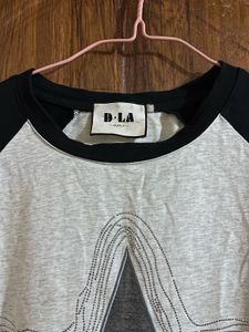 Grey Star Print Raglan T-Shirt