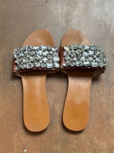 Embellished Imported Slip-On Flats with Crystal De