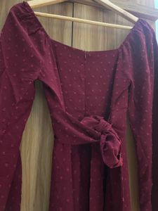 Chic Maroon Swiss Dot Dress