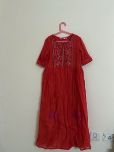 Elegant Orange Embroidered Maxi Dress