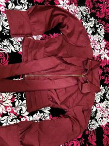 Maroon Crop Jacket with Pleated Details