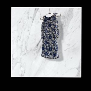 Blue &amp; White Floral Cold Shoulder Dress