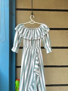 Striped Off-Shoulder Ruffle Dress