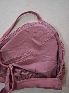 XL Pink Embroidered Crochet Bikini Top