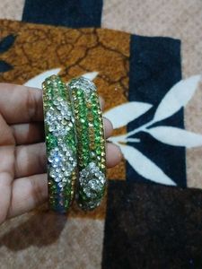 Sparkling Green & White Rhinestone Bangles
